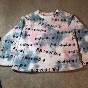 Friends M plush fleece soft pullover crew neck sleepwear top NEW Pastel Y2K